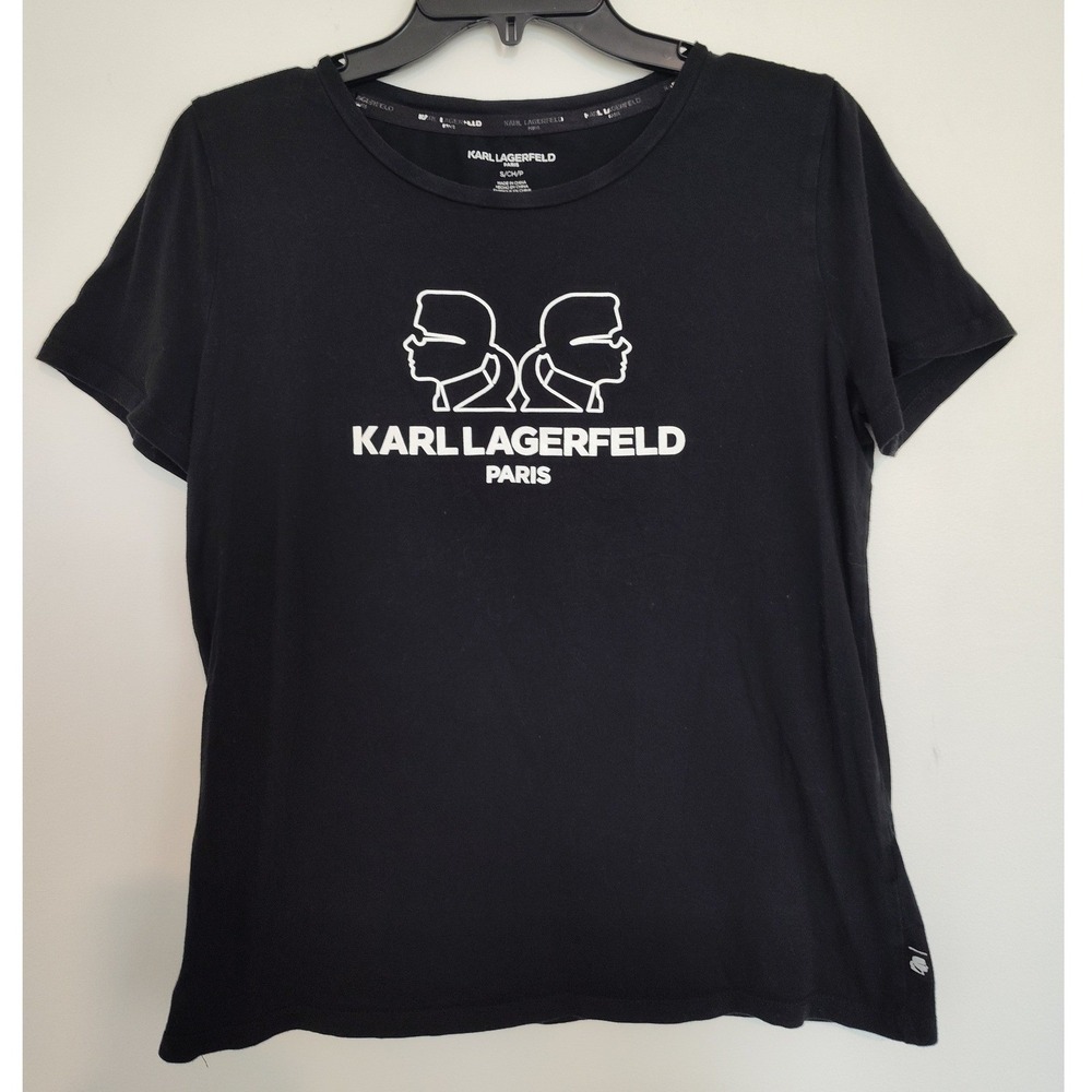 Karl Lagerfeld Paris Womens Black Graphic Logo T-Shirt Short Sleeve Small